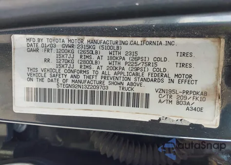 2003 Toyota Tacoma Prerunner V6 из США, поврежденный, VIN 5TEGN92N13Z209703